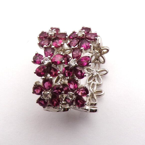 Chuck Clemency Sterling Silver Rhodolite Garnet Flowers Hoop Earrings - Picture 2 of 8